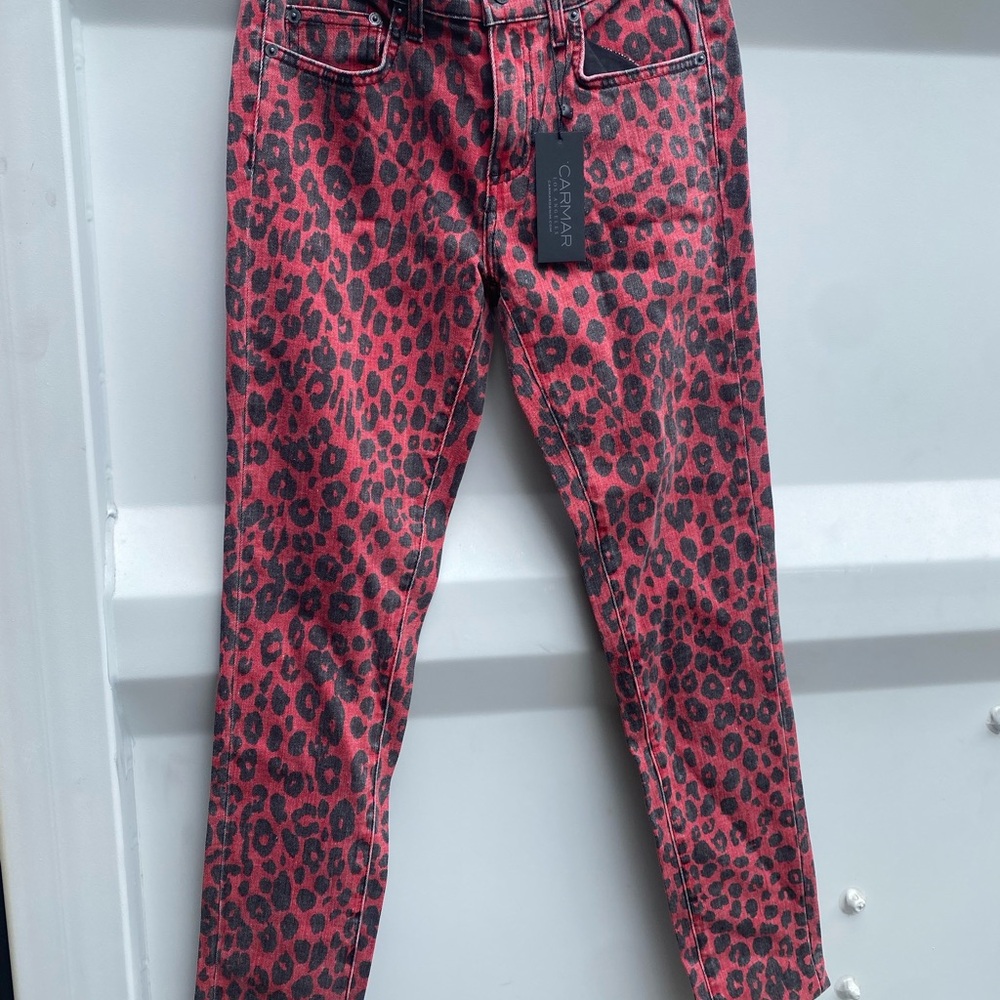 Carmar Red and Black Skinny Jeans Leopard Print